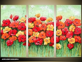 Acryl Schilderij Natuur | Rood, Groen | 120x80cm 3Luik Handgeschilderd