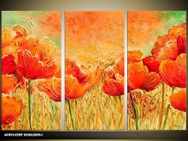 Acryl Schilderij Klaproos | Oranje, Bruin | 120x80cm 3Luik Handgeschilderd