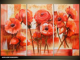 Acryl Schilderij Klaproos | Rood | 120x80cm 3Luik Handgeschilderd