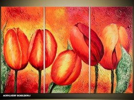 Acryl Schilderij Tulp | Rood, Oranje, Geel | 120x80cm 3Luik Handgeschilderd