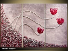 Acryl Schilderij Modern | Rood, Grijs | 120x80cm 3Luik Handgeschilderd