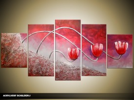Acryl Schilderij Tulp | Roze, Rood | 150x70cm 5Luik Handgeschilderd
