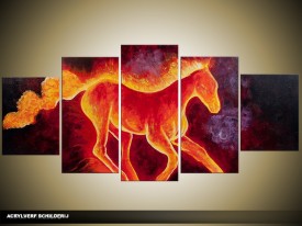 Acryl Schilderij Paard | Rood, Oranje | 150x70cm 5Luik Handgeschilderd