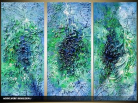 Acryl Schilderij Modern | Groen, Blauw | 120x80cm 3Luik Handgeschilderd