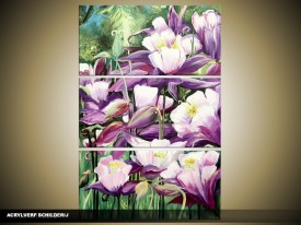 Acryl Schilderij Natuur | Paars, Groen | 80x120cm 3Luik Handgeschilderd