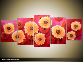 Acryl Schilderij Woonkamer | Oranje, Roze | 150x70cm 5Luik Handgeschilderd