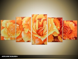 Acryl Schilderij Roos | Oranje | 150x70cm 5Luik Handgeschilderd