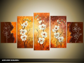 Acryl Schilderij Modern | Oranje, Bruin | 150x70cm 5Luik Handgeschilderd