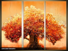 Acryl Schilderij Boom | Bruin, Oranje | 120x80cm 3Luik Handgeschilderd