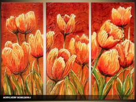 Acryl Schilderij Tulp | Rood, Oranje | 120x80cm 3Luik Handgeschilderd