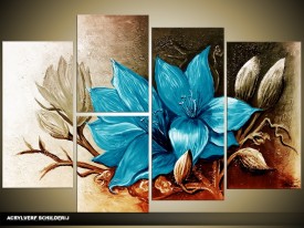 Acryl Schilderij Magnolia | Blauw, Grijs | 120x80cm 5Luik Handgeschilderd