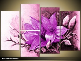 Acryl Schilderij Magnolia | Paars, Roze | 120x80cm 5Luik Handgeschilderd