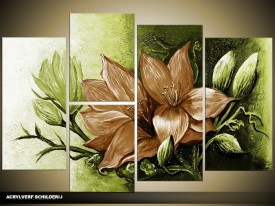 Acryl Schilderij Magnolia | Bruin, Groen | 120x80cm 5Luik Handgeschilderd