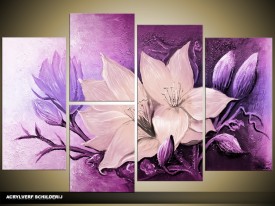 Acryl Schilderij Magnolia | Paars | 120x80cm 5Luik Handgeschilderd