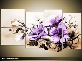 Acryl Schilderij Bloemen | Paars, Bruin | 130x70cm 5Luik Handgeschilderd