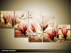 Acryl Schilderij Magnolia | Bruin, Geel | 150x70cm 5Luik Handgeschilderd
