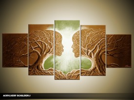 Acryl Schilderij Modern | Groen, Bruin | 150x70cm 5Luik Handgeschilderd