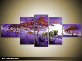 Acryl Schilderij Natuur | Paars, Rood | 170x70cm 5Luik Handgeschilderd