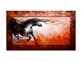  OP VOORRAAD Acrylverf schilderij houten lijst - meegeschilderd | Paard | 118x78cm | 