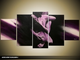Acryl Schilderij Kunst, Sexy | Paars, Crème | 150x70cm 5Luik Handgeschilderd