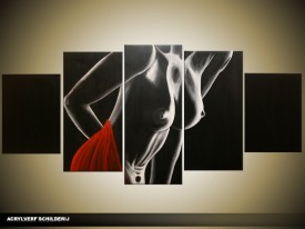 Acryl Schilderij Kunst, Sexy | Zwart, Rood | 150x70cm 5Luik Handgeschilderd