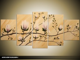 Acryl Schilderij Magnolia | Crème | 150x70cm 5Luik Handgeschilderd