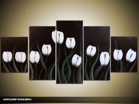 Acryl Schilderij Tulp | Wit, Zwart, Bruin | 150x70cm 5Luik Handgeschilderd