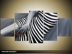 Acryl Schilderij Kunst, Sexy | Grijs, Zwart, Rood | 150x70cm 5Luik Handgeschilderd