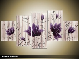 Acryl Schilderij Magnolia | Wit, Crème | 150x70cm 5Luik Handgeschilderd
