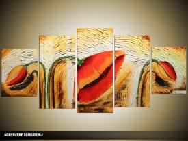 Acryl Schilderij Klaproos | Oranje, Crème | 150x70cm 5Luik Handgeschilderd