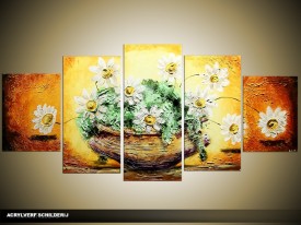 Acryl Schilderij Vaas | Geel, Oranje, Groen | 150x70cm 5Luik Handgeschilderd