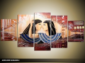 Acryl Schilderij Egypte | Bruin, Crème, Blauw | 150x70cm 5Luik Handgeschilderd