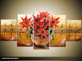 Acryl Schilderij Vaas | Bruin, Rood | 150x70cm 5Luik Handgeschilderd