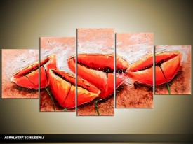 Acryl Schilderij Klaproos | Rood, Oranje | 150x70cm 5Luik Handgeschilderd