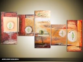 Acryl Schilderij Modern | Bruin, Geel, Crème | 150x70cm 5Luik Handgeschilderd