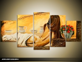 Acryl Schilderij Kunst, Sexy | Geel, Bruin | 150x70cm 5Luik Handgeschilderd