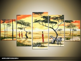 Acryl Schilderij Natuur | Crème, Oranje | 150x70cm 5Luik Handgeschilderd