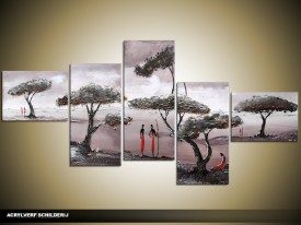 Acryl Schilderij Natuur | Grijs, Rood | 170x70cm 5Luik Handgeschilderd