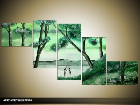 Acryl Schilderij Natuur | Groen | 170x70cm 5Luik Handgeschilderd