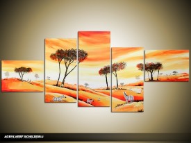 Acryl Schilderij Natuur | Oranje, Geel | 170x70cm 5Luik Handgeschilderd