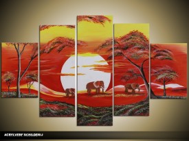 Acryl Schilderij Afrika | Rood, Geel | 100x60cm 5Luik Handgeschilderd