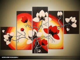 Acryl Schilderij Magnolia | Rood, Geel, Zwart | 100x60cm 5Luik Handgeschilderd