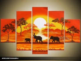 Acryl Schilderij Natuur | Oranje, Geel, Bruin | 100x60cm 5Luik Handgeschilderd