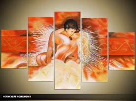 Acryl Schilderij Kunst, Sexy | Oranje, Geel | 100x60cm 5Luik Handgeschilderd