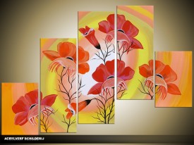 Acryl Schilderij Lente | Geel, Rood | 100x60cm 5Luik Handgeschilderd