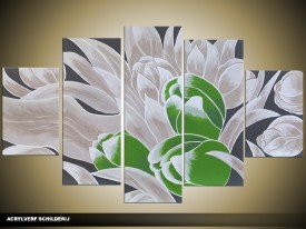 Acryl Schilderij Tulp | Groen, Grijs | 100x60cm 5Luik Handgeschilderd