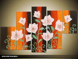 Acryl Schilderij Modern | Oranje, Zwart, Crème | 100x60cm 5Luik Handgeschilderd