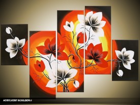Acryl Schilderij Magnolia | Zwart, Oranje, Rood | 100x60cm 5Luik Handgeschilderd