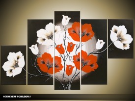 Acryl Schilderij Modern | Rood, Zwart, Wit | 100x60cm 5Luik Handgeschilderd