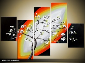 Acryl Schilderij Modern | Zwart, Geel, Oranje | 100x60cm 5Luik Handgeschilderd